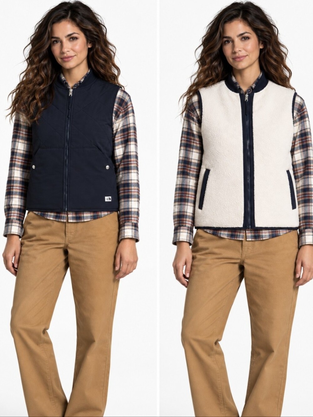 The North Face Cuchillo Reversible Vest Aviator Navy Full Zip Fleece Women Sz XL
